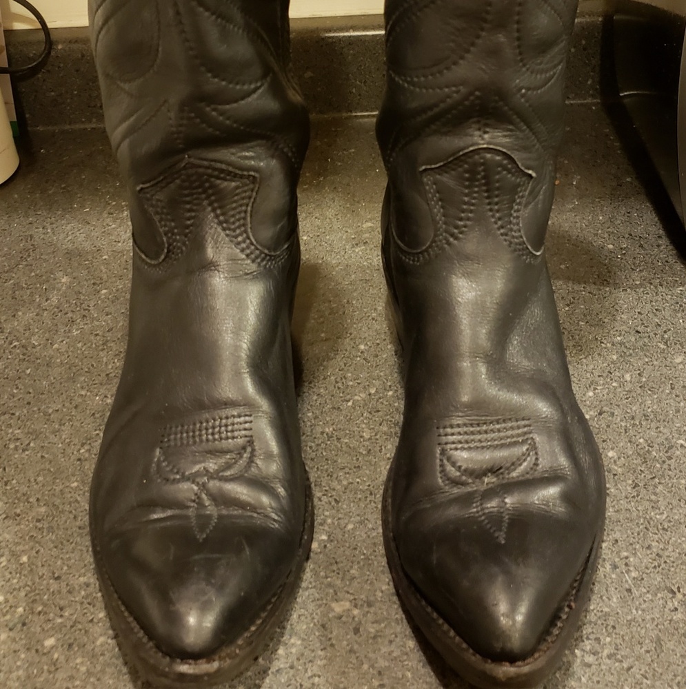 100% Handmade Cowboy/Cowgirl Black Leather Boots